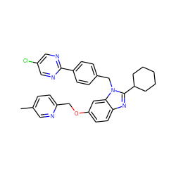 Cc1ccc(COc2ccc3nc(C4CCCCC4)n(Cc4ccc(-c5ncc(Cl)cn5)cc4)c3c2)nc1 ZINC000221569118