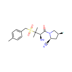 Cc1ccc(CS(=O)(=O)C(C)(C)[C@H](N)C(=O)N2C[C@@H](F)C[C@H]2C#N)cc1 ZINC000028566372