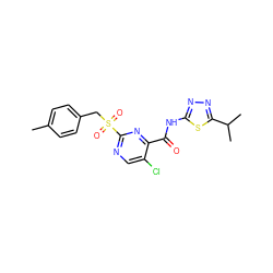 Cc1ccc(CS(=O)(=O)c2ncc(Cl)c(C(=O)Nc3nnc(C(C)C)s3)n2)cc1 ZINC000008613831