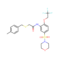 Cc1ccc(CSCC(=O)Nc2cc(S(=O)(=O)N3CCOCC3)ccc2OCC(F)(F)F)cc1 ZINC000032985988