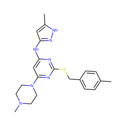 Cc1ccc(CSc2nc(Nc3cc(C)[nH]n3)cc(N3CCN(C)CC3)n2)cc1 ZINC000164703755