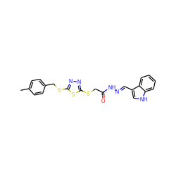 Cc1ccc(CSc2nnc(SCC(=O)N/N=C/c3c[nH]c4ccccc34)s2)cc1 ZINC000001833383