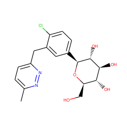 Cc1ccc(Cc2cc([C@@H]3O[C@H](CO)[C@@H](O)[C@H](O)[C@H]3O)ccc2Cl)nn1 ZINC000049053193