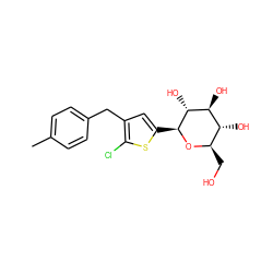 Cc1ccc(Cc2cc([C@@H]3O[C@H](CO)[C@@H](O)[C@H](O)[C@H]3O)sc2Cl)cc1 ZINC000072114981