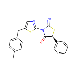 Cc1ccc(Cc2cnc(N3C(=N)S[C@@H](c4ccccc4)C3=O)s2)cc1 ZINC000005017013