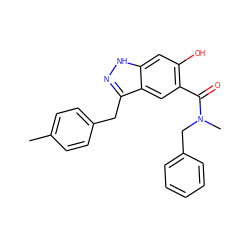 Cc1ccc(Cc2n[nH]c3cc(O)c(C(=O)N(C)Cc4ccccc4)cc23)cc1 ZINC000084655269