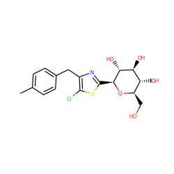 Cc1ccc(Cc2nc([C@@H]3O[C@H](CO)[C@@H](O)[C@H](O)[C@H]3O)sc2Cl)cc1 ZINC000058559086