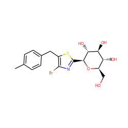 Cc1ccc(Cc2sc([C@@H]3O[C@H](CO)[C@@H](O)[C@H](O)[C@H]3O)nc2Br)cc1 ZINC000058563953