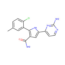 Cc1ccc(Cl)c(-c2[nH]c(-c3ccnc(N)n3)cc2C(N)=O)c1 ZINC000142729367