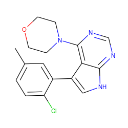 Cc1ccc(Cl)c(-c2c[nH]c3ncnc(N4CCOCC4)c23)c1 ZINC000210724268