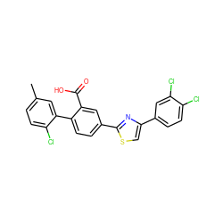 Cc1ccc(Cl)c(-c2ccc(-c3nc(-c4ccc(Cl)c(Cl)c4)cs3)cc2C(=O)O)c1 ZINC000219600233