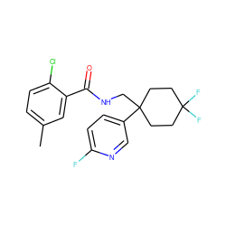 Cc1ccc(Cl)c(C(=O)NCC2(c3ccc(F)nc3)CCC(F)(F)CC2)c1 ZINC000217360165