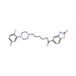 Cc1ccc(Cl)c(N2CCN(CCCCNC(=O)c3ccc4oc(=O)[nH]c4c3)CC2)c1 ZINC000474604714