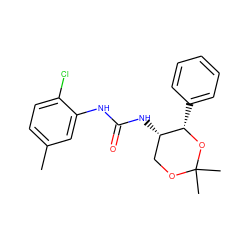 Cc1ccc(Cl)c(NC(=O)N[C@H]2COC(C)(C)O[C@H]2c2ccccc2)c1 ZINC000028362725