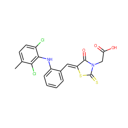 Cc1ccc(Cl)c(Nc2ccccc2/C=C2\SC(=S)N(CC(=O)O)C2=O)c1Cl ZINC000027764336