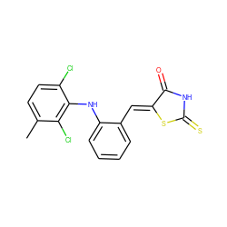 Cc1ccc(Cl)c(Nc2ccccc2/C=C2\SC(=S)NC2=O)c1Cl ZINC000001534325