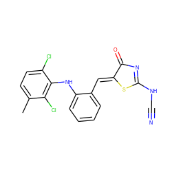 Cc1ccc(Cl)c(Nc2ccccc2/C=C2\SC(NC#N)=NC2=O)c1Cl ZINC000000605475