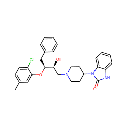 Cc1ccc(Cl)c(O[C@@H](Cc2ccccc2)[C@@H](O)CN2CCC(n3c(=O)[nH]c4ccccc43)CC2)c1 ZINC000028135437