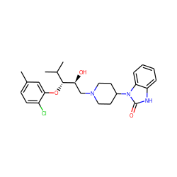 Cc1ccc(Cl)c(O[C@H](C(C)C)[C@@H](O)CN2CCC(n3c(=O)[nH]c4ccccc43)CC2)c1 ZINC000028333021