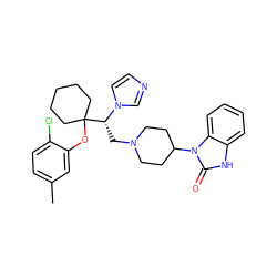 Cc1ccc(Cl)c(OC2([C@@H](CN3CCC(n4c(=O)[nH]c5ccccc54)CC3)n3ccnc3)CCCCC2)c1 ZINC000028347693