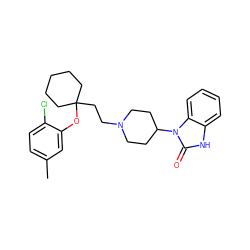 Cc1ccc(Cl)c(OC2(CCN3CCC(n4c(=O)[nH]c5ccccc54)CC3)CCCCC2)c1 ZINC000028134656