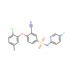 Cc1ccc(Cl)c(Oc2ccc(S(=O)(=O)Nc3ccc(F)cn3)cc2C#N)c1 ZINC000473197876