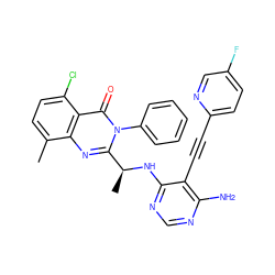 Cc1ccc(Cl)c2c(=O)n(-c3ccccc3)c([C@H](C)Nc3ncnc(N)c3C#Cc3ccc(F)cn3)nc12 ZINC000219051875