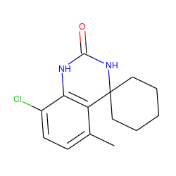 Cc1ccc(Cl)c2c1C1(CCCCC1)NC(=O)N2 ZINC000028374366