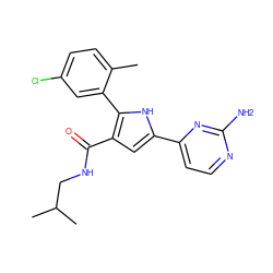 Cc1ccc(Cl)cc1-c1[nH]c(-c2ccnc(N)n2)cc1C(=O)NCC(C)C ZINC000203540095