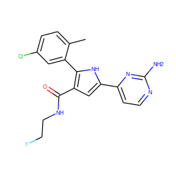 Cc1ccc(Cl)cc1-c1[nH]c(-c2ccnc(N)n2)cc1C(=O)NCCF ZINC000203539955