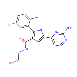 Cc1ccc(Cl)cc1-c1[nH]c(-c2ccnc(N)n2)cc1C(=O)NCCO ZINC000203539794