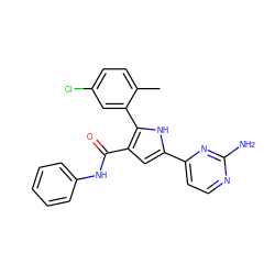 Cc1ccc(Cl)cc1-c1[nH]c(-c2ccnc(N)n2)cc1C(=O)Nc1ccccc1 ZINC000203539941