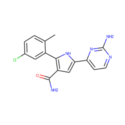 Cc1ccc(Cl)cc1-c1[nH]c(-c2ccnc(N)n2)cc1C(N)=O ZINC000098209541