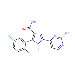 Cc1ccc(Cl)cc1-c1c(C(N)=O)cc(-c2ccnc(N)n2)n1C ZINC000142832724