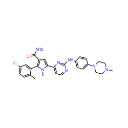 Cc1ccc(Cl)cc1-c1c(C(N)=O)cc(-c2ccnc(Nc3ccc(N4CCN(C)CC4)cc3)n2)n1C ZINC000098208701