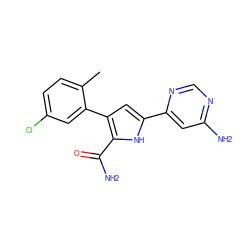 Cc1ccc(Cl)cc1-c1cc(-c2cc(N)ncn2)[nH]c1C(N)=O ZINC000143041896