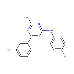 Cc1ccc(Cl)cc1-c1cc(Nc2ccc(Br)cc2)nc(N)n1 ZINC000026380696