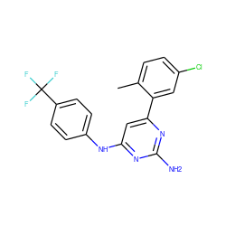 Cc1ccc(Cl)cc1-c1cc(Nc2ccc(C(F)(F)F)cc2)nc(N)n1 ZINC000003950325