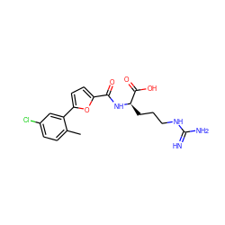 Cc1ccc(Cl)cc1-c1ccc(C(=O)N[C@H](CCCNC(=N)N)C(=O)O)o1 ZINC000028707132