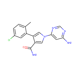 Cc1ccc(Cl)cc1-c1cn(-c2cc(N)ncn2)cc1C(N)=O ZINC000299859212