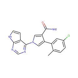 Cc1ccc(Cl)cc1-c1cn(-c2ncnc3[nH]ccc23)cc1C(N)=O ZINC000208340577