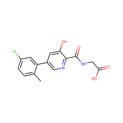 Cc1ccc(Cl)cc1-c1cnc(C(=O)NCC(=O)O)c(O)c1 ZINC000117535007