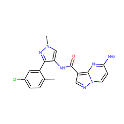 Cc1ccc(Cl)cc1-c1nn(C)cc1NC(=O)c1cnn2ccc(N)nc12 ZINC000095577428