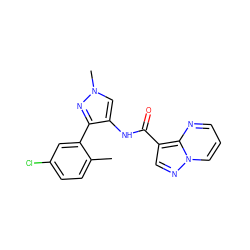 Cc1ccc(Cl)cc1-c1nn(C)cc1NC(=O)c1cnn2cccnc12 ZINC000095572840