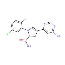 Cc1ccc(Cl)cc1-n1cc(-c2cc(N)ncn2)cc1C(N)=O ZINC000143043784