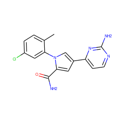 Cc1ccc(Cl)cc1-n1cc(-c2ccnc(N)n2)cc1C(N)=O ZINC000299869472