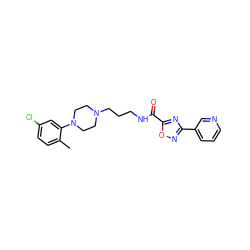 Cc1ccc(Cl)cc1N1CCN(CCCNC(=O)c2nc(-c3cccnc3)no2)CC1 ZINC000009405785