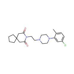 Cc1ccc(Cl)cc1N1CCN(CCN2C(=O)CC3(CCCC3)CC2=O)CC1 ZINC000013560137