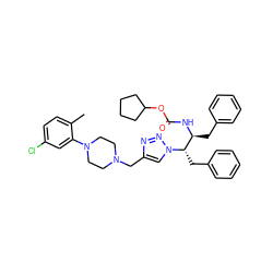 Cc1ccc(Cl)cc1N1CCN(Cc2cn([C@@H](Cc3ccccc3)[C@H](Cc3ccccc3)NC(=O)OC3CCCC3)nn2)CC1 ZINC000053033442