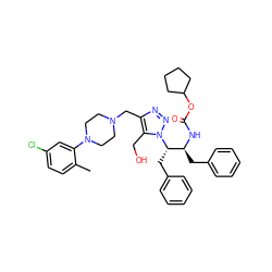 Cc1ccc(Cl)cc1N1CCN(Cc2nnn([C@@H](Cc3ccccc3)[C@H](Cc3ccccc3)NC(=O)OC3CCCC3)c2CO)CC1 ZINC000049599647